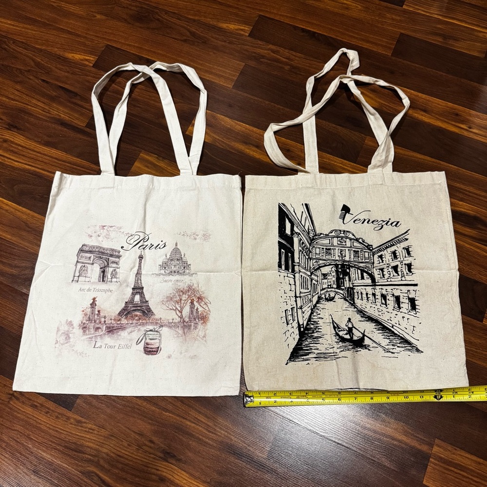 Canvas Tote Bag with Paris / Venezia Print